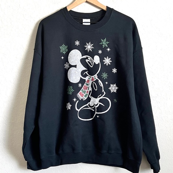 Gildan Tops - Mickey Mouse Holiday Christmas Sweatshirt GILDAN Crewneck Pullover Black XL